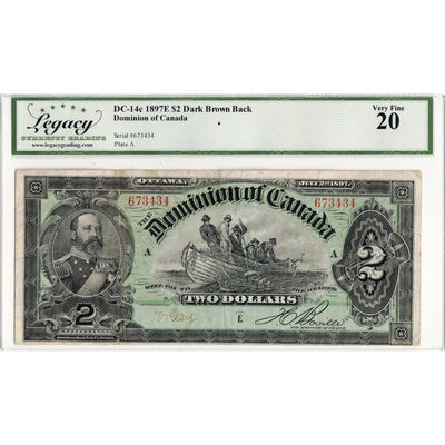 $2 1897 Dominion of Canada Note Boville Dark Brown Back DC-14c - Legacy VF-20