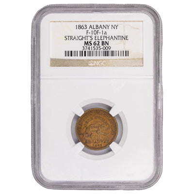 United States 1863 Albany NY Straight's Elephantine Civil War Token F-10F-1a - NGC MS-62 BN