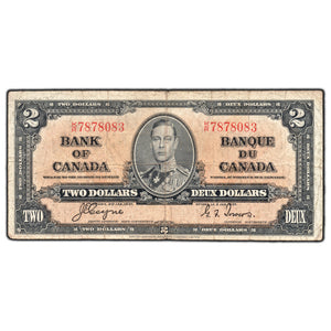 SOLD $2 1937 Bank of Canada Note Coyne-Towers K/R Prefix BC-22c