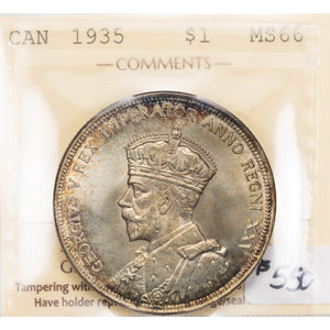 SOLD Canada 1935 $1 Silver Dollar Coin - ICCS MS-66 Lovely Example