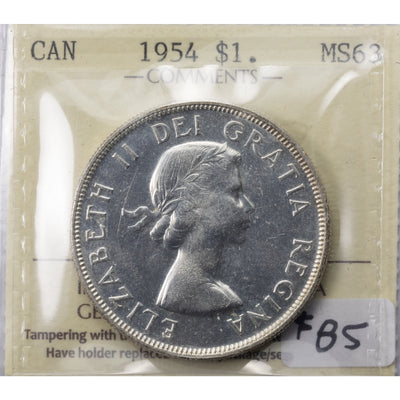 SOLD Canada 1954 SWL $1 Silver Dollar Coin - ICCS MS-63
