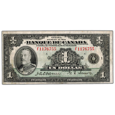 $1 1935 Banque du Canada Note French Text BC-2 - VF
