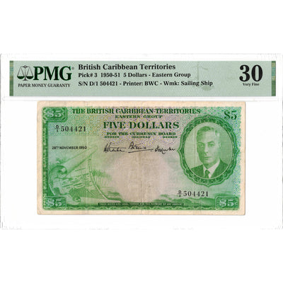 British Caribbean Territories 1950 $5 Five Dollars Note P #3 - PMG VF-30