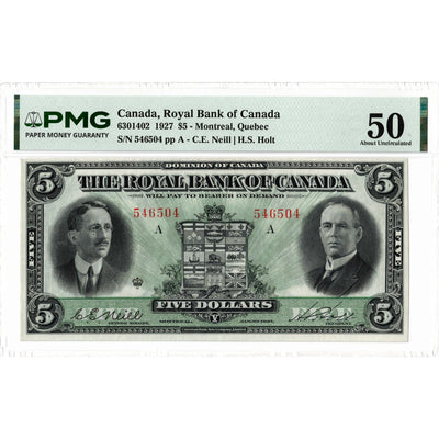$5 1927 The Royal Bank of Canada Chartered Note #630-14-02 - PMG AU-50