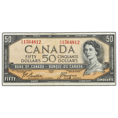 SOLD $50 1954 Bank of Canada Note Devil Face A/H Prefix BC-34b - VF