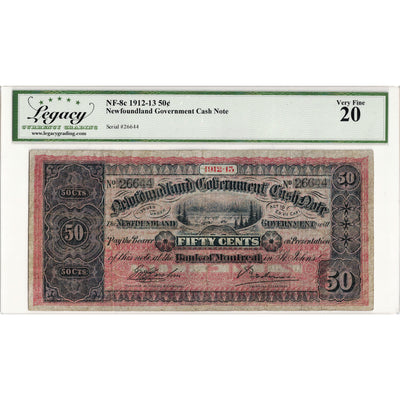 SOLD 50 Cents 1912-13 Newfoundland Government Cash Note NF-8c - Legacy VF-20