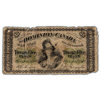SOLD 25 Cents 1870 Dominion of Canada Shinplaster Note Letter 'B' DC-1b - AG
