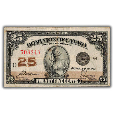 25 Cents 1923 Dominion of Canada Shinplaster Note DC-24c - Pinholes