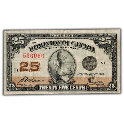25 Cents 1923 Dominion of Canada Shinplaster Note DC-24c - Fine