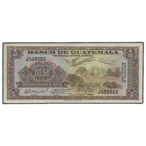 SOLD Guatemala 1957 1/2 Half Quetzal Note P #29 - About AU
