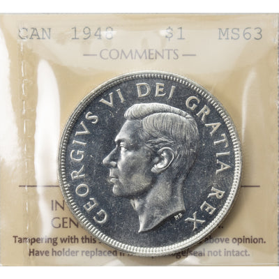 SOLD Canada 1948 $1 Silver Dollar Coin - ICCS MS-63