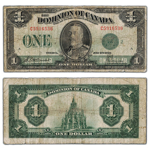 SOLD $1 1923 Dominion of Canada Note Green Seal Series C DC-25j - Circulated