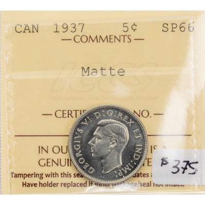 SOLD Canada 1937 5 Cents Nickel Coin - ICCS Specimen SP-66 Matte