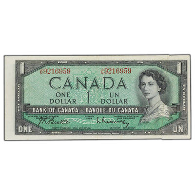 SOLD $1 1954 Bank of Canada Note J/N Prefix - Gutter Fold Error