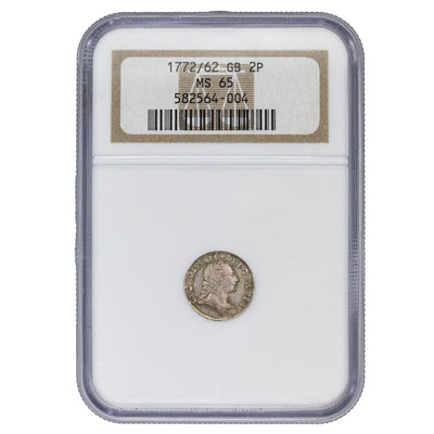 Great Britain 1772/62 2 Pence Silver Coin KM #595 - NGC MS-65