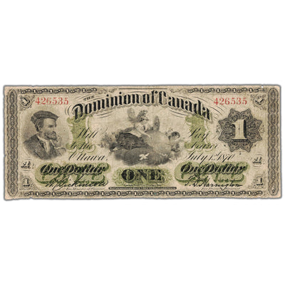 SOLD $1 1870 Dominion of Canada Note Payable at Toronto DC-2b-i - Fine