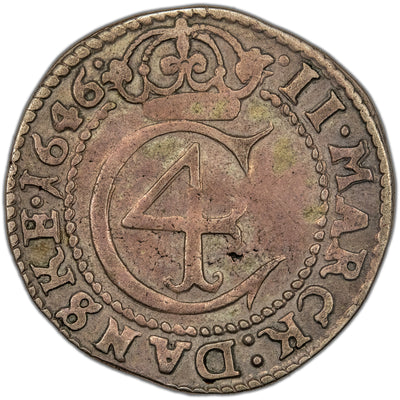 Denmark 1646 2 Two Mark Silver Coin Copenhagen Mint KM #137