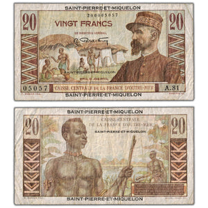 SOLD Saint Pierre & Miquelon ND (1950-60) 20 Twenty Francs Note P #24 - Pinholes