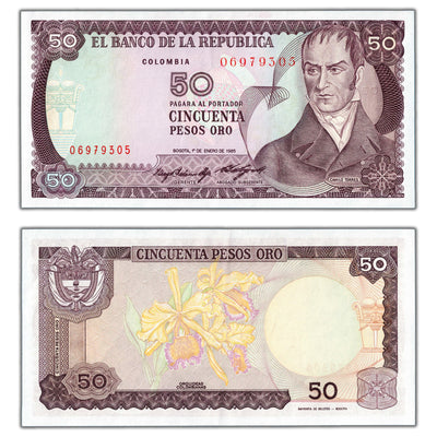 SOLD Colombia 1985 50 Fifty Pesos Note P #425a - AU
