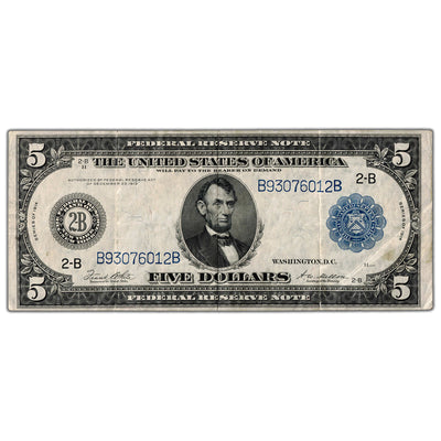 United States 1914 $5 New York Federal Reserve Note - VF/EF