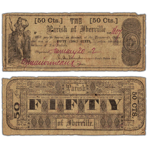 United States 1862 Parish of Iberville 50 Cents Note - Pinholes