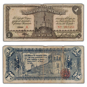 SOLD Mexico Estado Libre Y Soberano 1915 1 One Peso Note P #S880