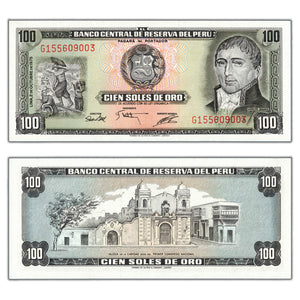 SOLD Peru 1975 100 Soles De Oro Note P #108 - Choice Uncirculated