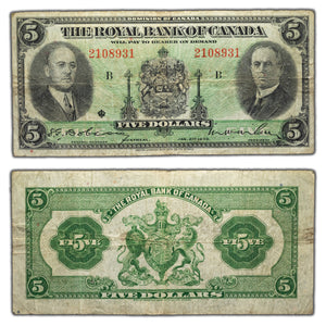 SOLD $5 1935 Royal Bank of Canada Chartered Note #630-18-02a