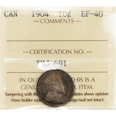 SOLD Canada 1904 10 Cents Dime Silver Coin - ICCS EF-40