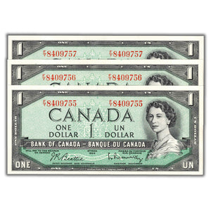 SOLD $1 1954 Bank of Canada Notes F/Y Prefix BC-37b - 3 Consecutive - UNC