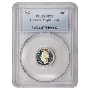 SOLD Canada 1947 Maple Leaf 10 Cents Dime Silver Specimen Coin - PCGS SP-67