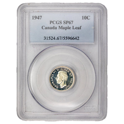 SOLD Canada 1947 Maple Leaf 10 Cents Dime Silver Specimen Coin - PCGS SP-67