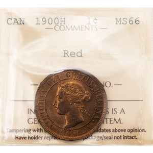 SOLD Canada 1900-H 1 Large Cent Coin - ICCS MS-66 Red