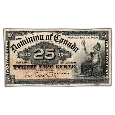 25 Cents 1900 Dominion of Canada Note Shinplaster Courtney DC-15a - Trimmed