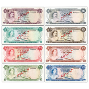 SOLD Bahamas 1965 $0.50-$100 8-Note Specimen Set - Handled