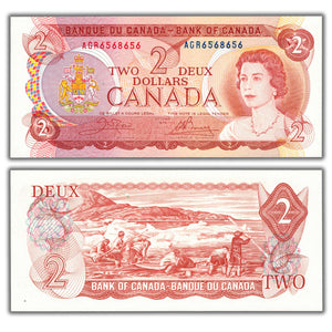 SOLD $2 1974 Bank of Canada Note AGR Prefix BC-47b - 3 Digit Radar- Ch UNC