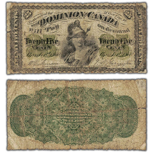 SOLD 25 Cents 1870 Dominion of Canada Shinplaster Note Plain DC-1c - VG (pinholes)