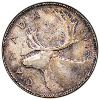 Canada 1945 25 Cents Quarter Silver Coin - MS-62
