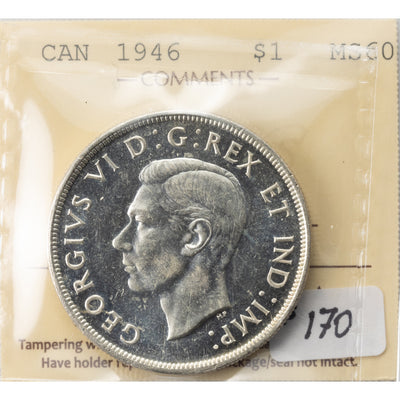 SOLD Canada 1946 $1 Silver Dollar Coin - ICCS MS-60