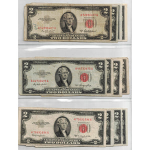 SOLD Lot of 12 United States 1953 $2 Two Dollars Notes - All Circulated Grades
