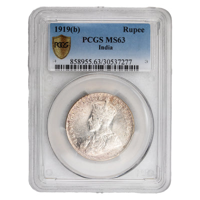 SOLD India 1919(b) Rupee Silver Coin KM #524 - PCGS MS-63