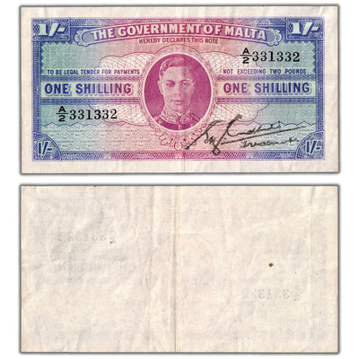 Malta ND (1943) 1 One Shilling Note P #16 - VF/EF