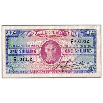 Malta ND (1943) 1 One Shilling Note P #16 - VF/EF