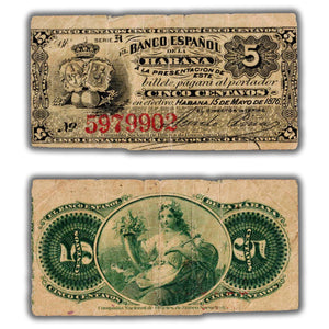 SOLD Cuba 1876 5 Five Centavos Note P #29b