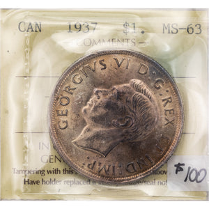 SOLD Canada 1937 $1 Silver Dollar Coin - ICCS MS-63