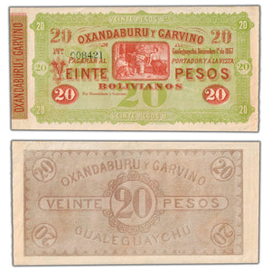 SOLD Argentina 1867 20 Pesos Remainder Note P #S1778r