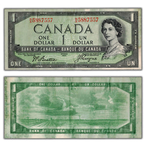 SOLD $1 1954 Bank of Canada Note Devil Face N/A Prefix BC-29b - Heavily Stained