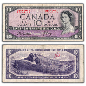 SOLD $10 1954 Bank of Canada Note Devil Face Beattie-Coyne G/D Prefix BC-32b - Writing