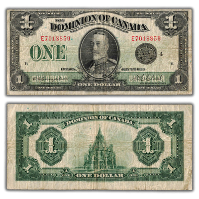 $1 1923 Dominion of Canada Note Campbell-Clark Black Seal Series E DC-25o - Fine+