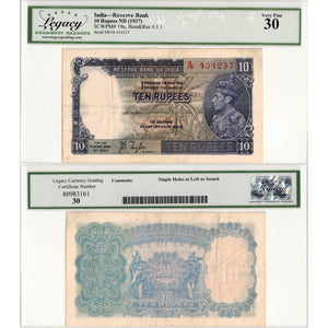 India ND (1937) 10 Rupees Note P #19a - Legacy VF-30